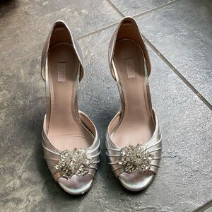 Formal heels, silver, size 8,3 1/2 inch heel, worn once